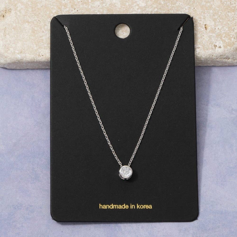 Round Cz Bezel Pendant Necklace: S