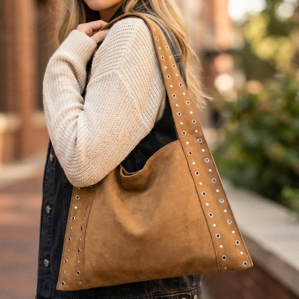 Grommet Strap Suede Shoulder Bag: SLBR