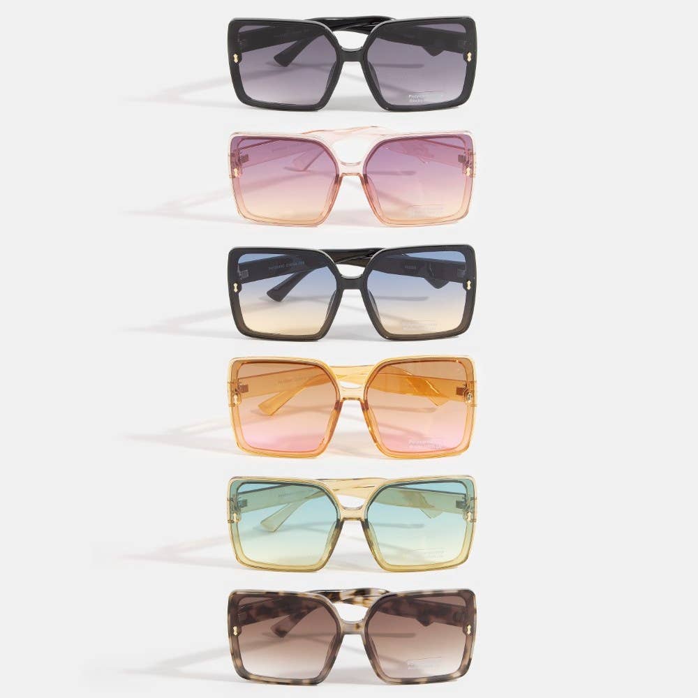 Oversized Square Sunglasses With Gold Corner Charm: ASSORTED