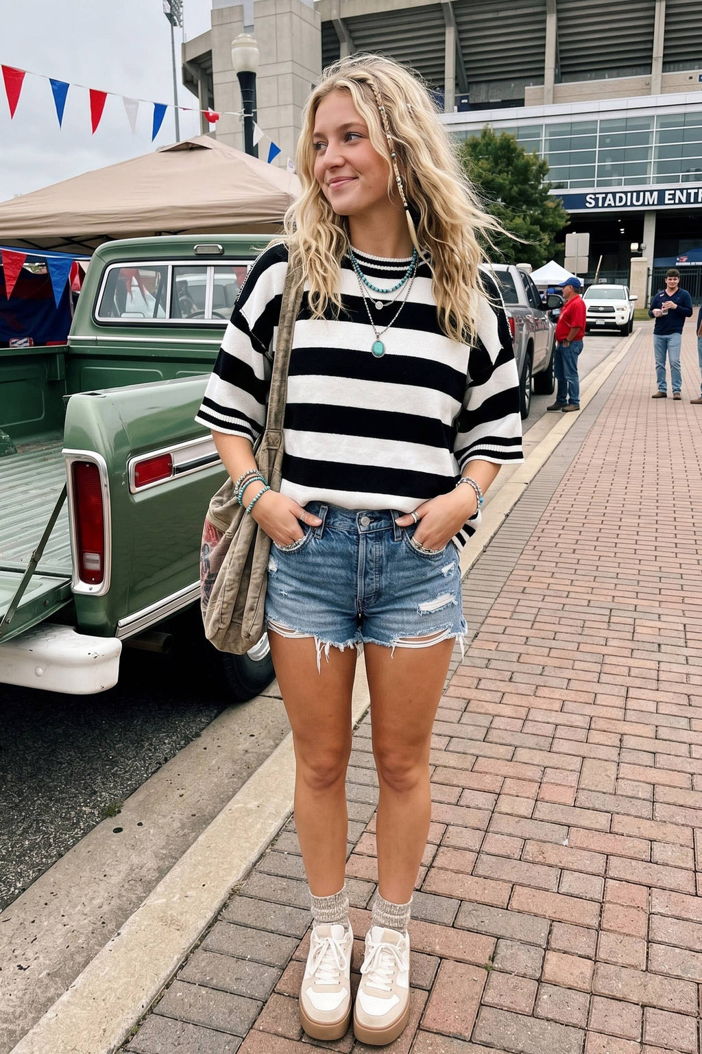 Gameday Stripe Knit Oversized Top: ORANGE/WHITE / M