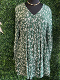 V neck Floral Pleated Dress
