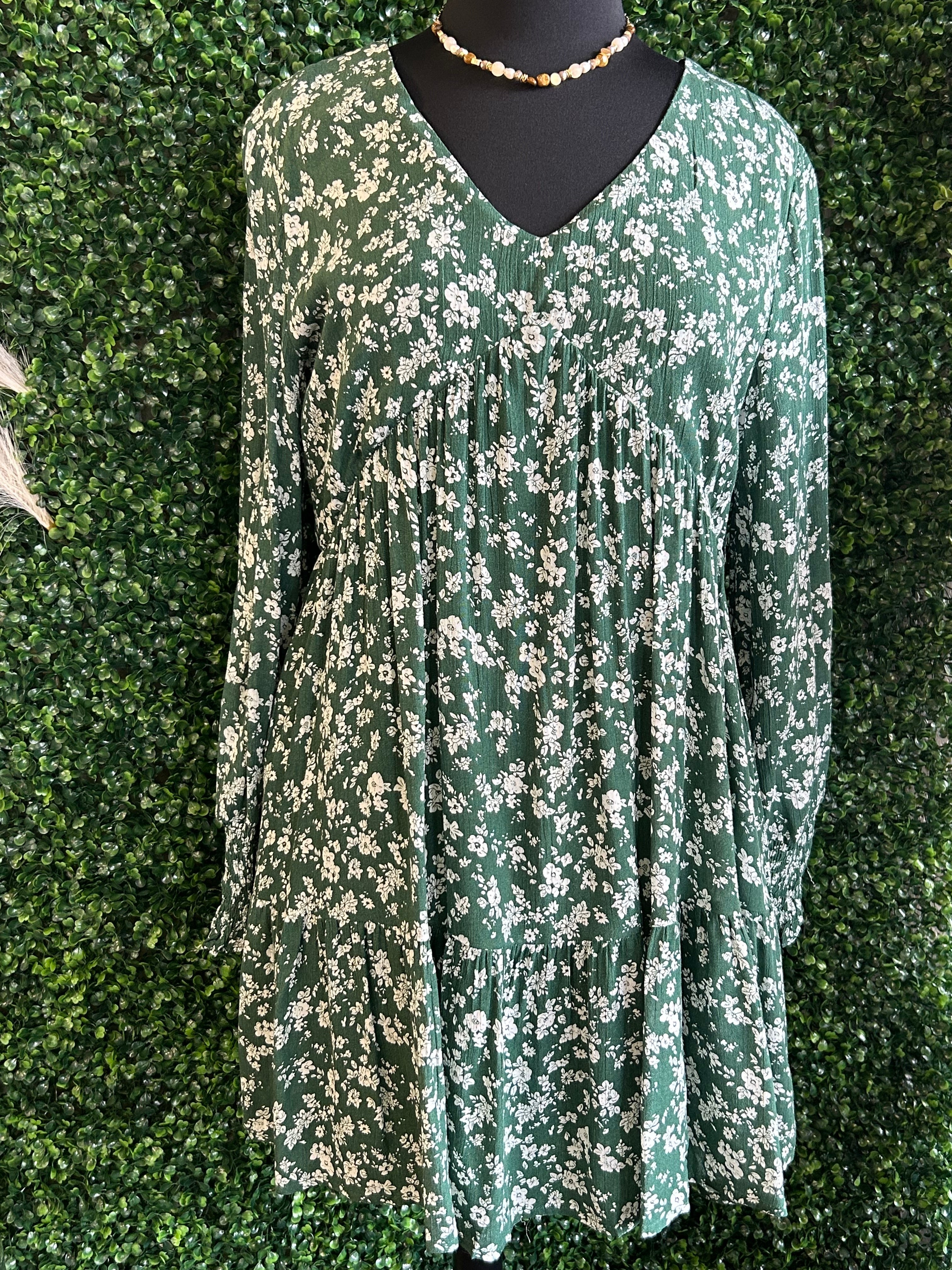 V neck Floral Pleated Dress