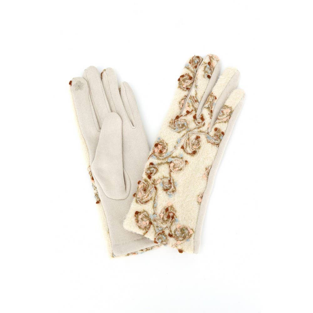 Rosette Embroidered Knit Touchscreen Gloves: TP
