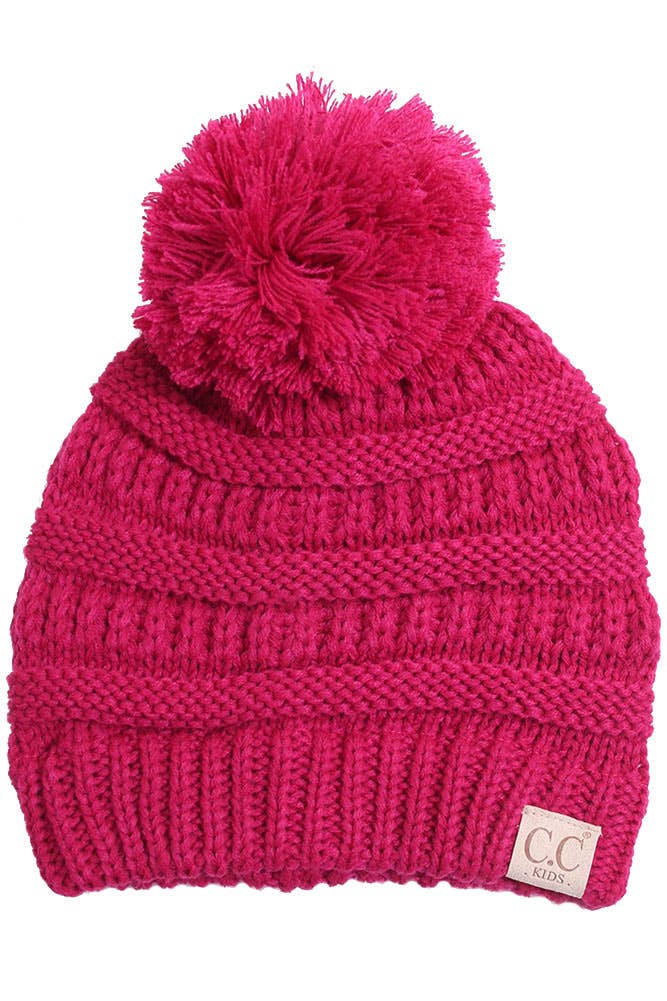 C.C Kids Solid Knit Pom Beanie: Indi Pink