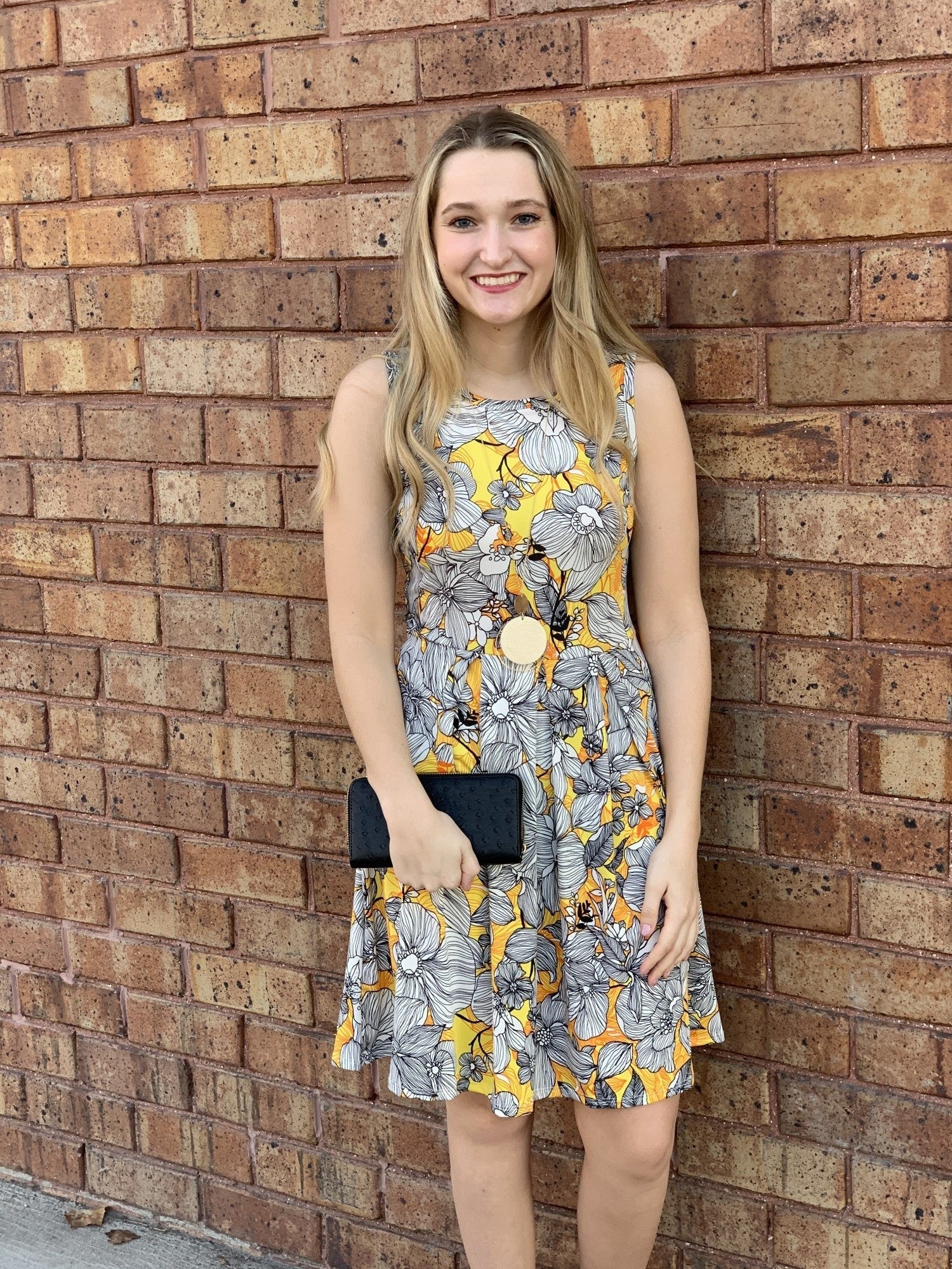 Yellow Floral Sleeveless Swing Dress