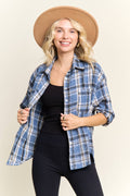 BURNOUT PLAID WASHED-LOOK SHIRT- LET4189: Blue / S-M-L(2-2-2)