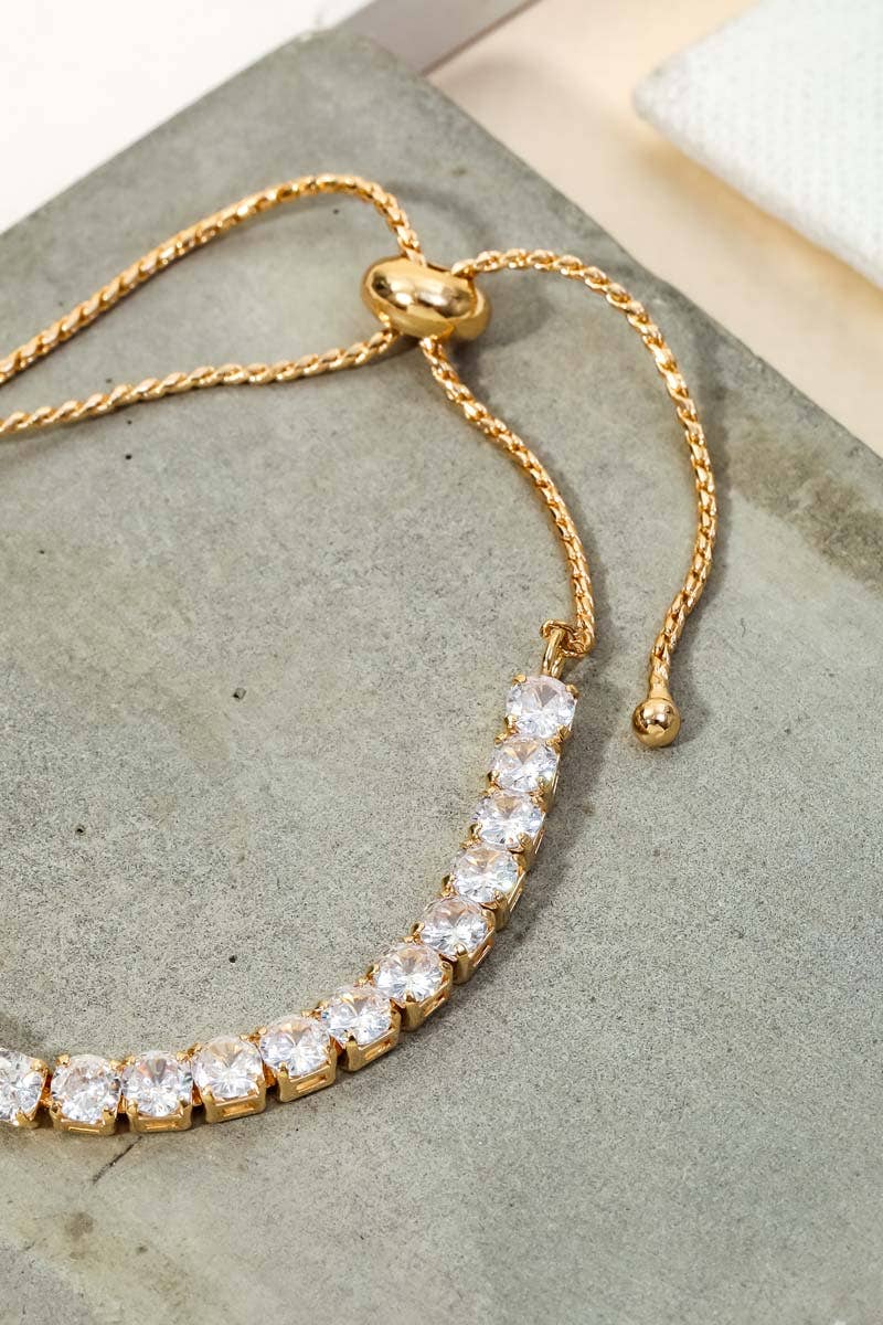 Pave Tennis Cz Adjustable Bracelet: S
