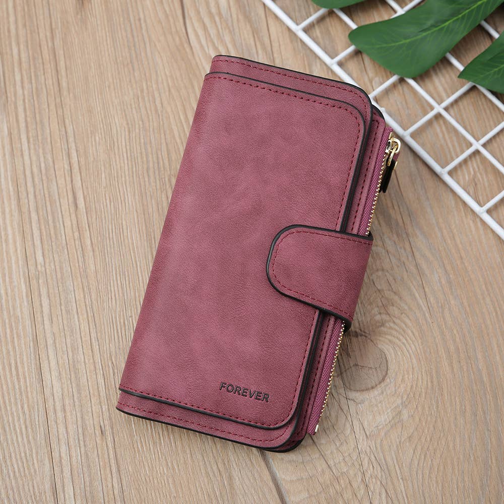 Long women's matte PU multi-purpose women's wallet: Purple