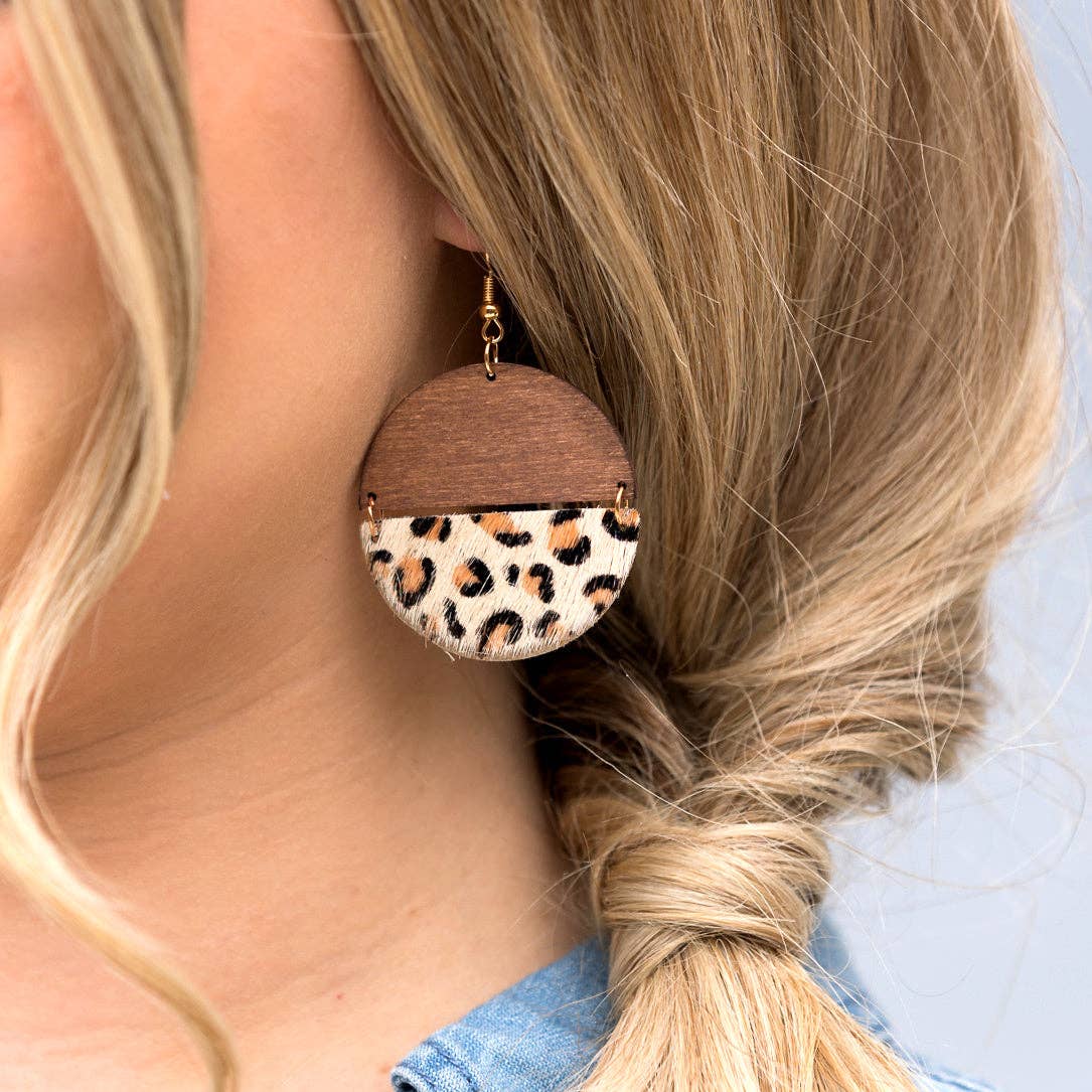 Everyday Leather & Wood Earrings: Cheetah