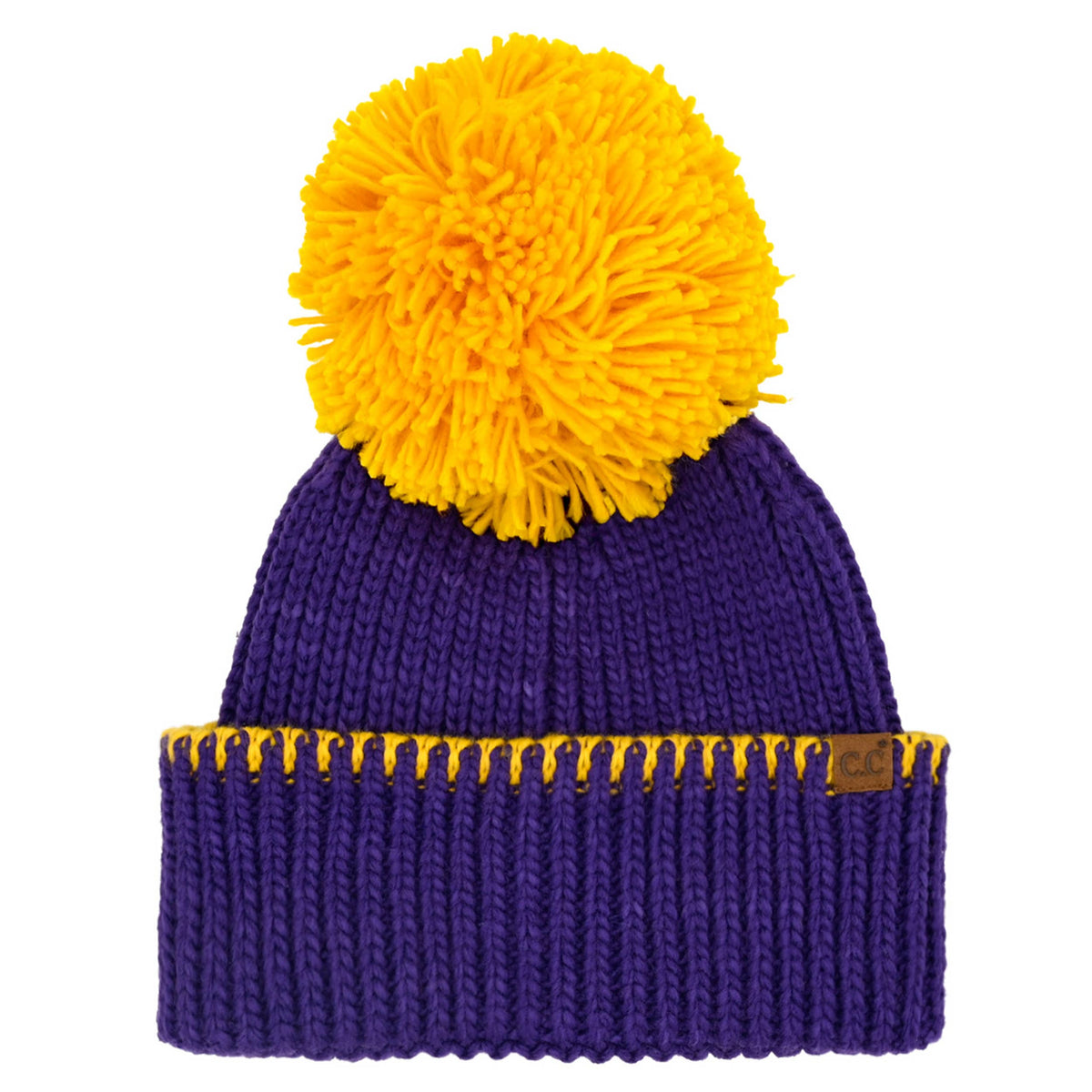 C.C Yarn Pom Game Day Team Stitch Point Beanie Hat: Red/Black