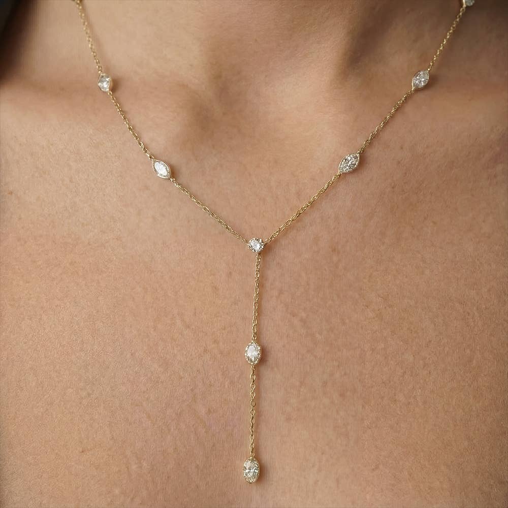 Dainty Chain Rhinestone Y Necklace: G