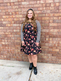 Floral Print Dress with Striped Sleeves