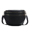 Sabrina Double Zip Leather Crescent Sling: Black