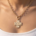 Hammered Square Cross Pendant Chunky Chain Necklace: WG