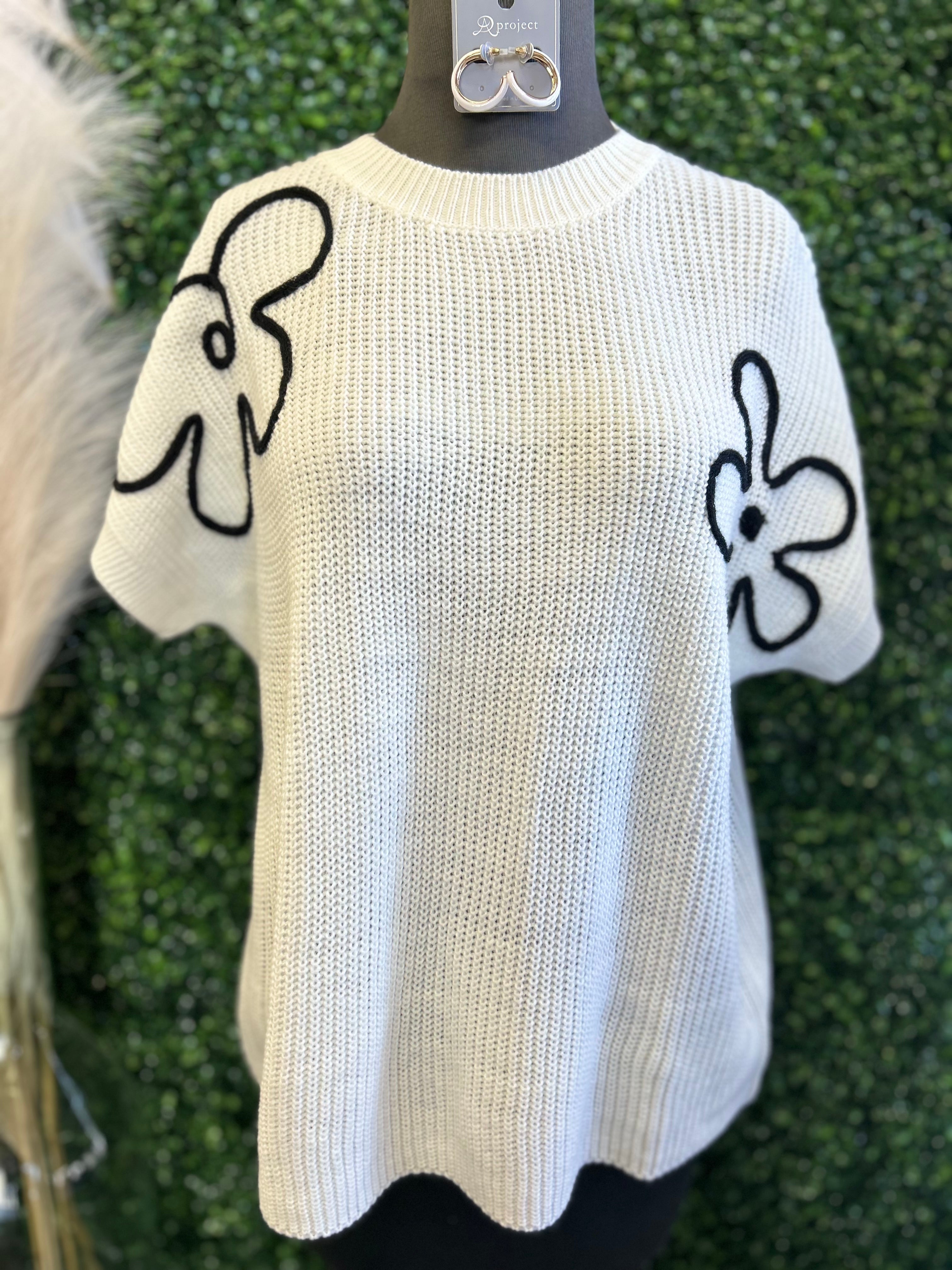 White Flower Embroidery Sweater