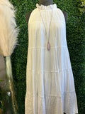 Wrinkle Dress w/ Frilled Halter Neck & Back Ribbon-tie Closure