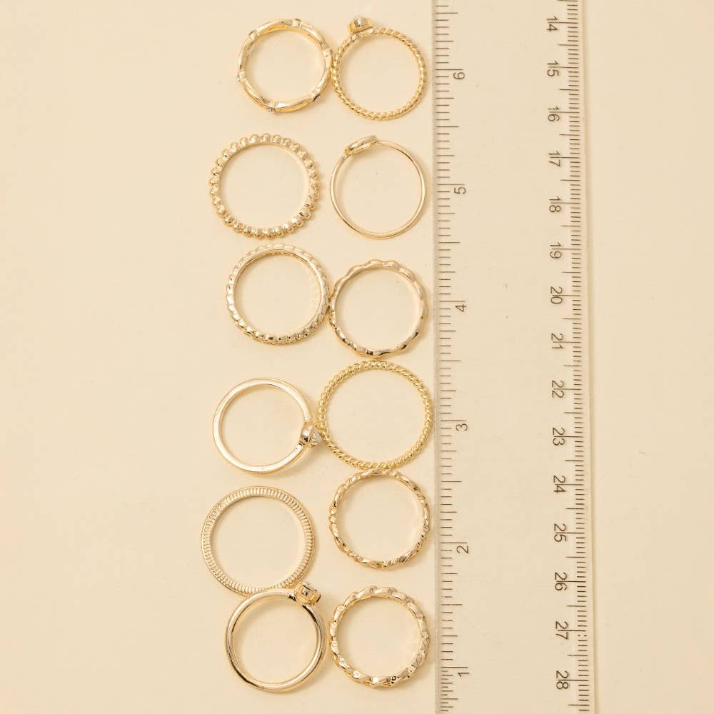 Twelve Piece Assorted Teardrop Ring Set: GDCRY