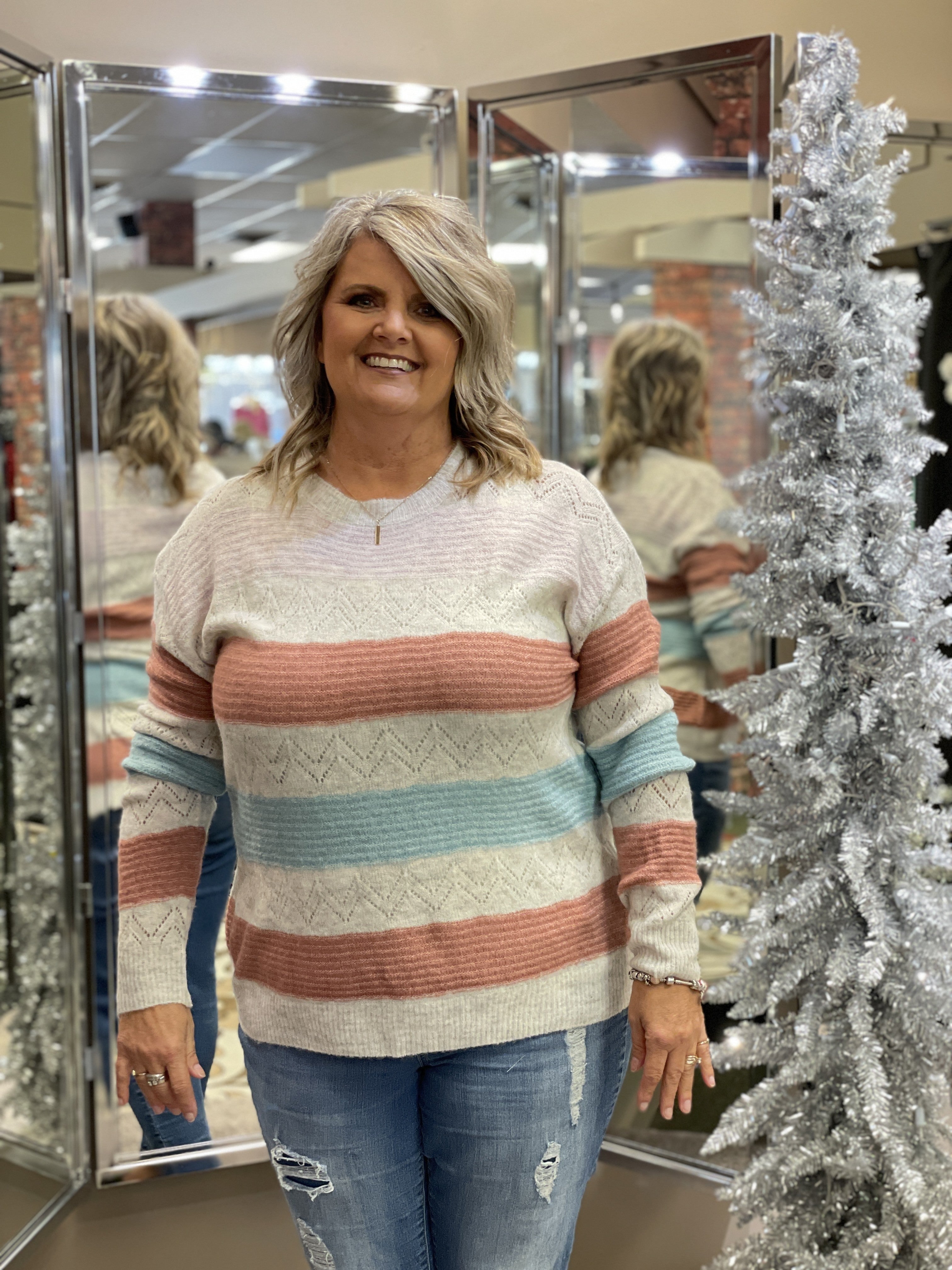 Oatmeal Colorful Striped Sweater