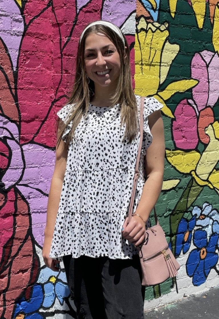 Animal Print Top with Ruffle Sleeve