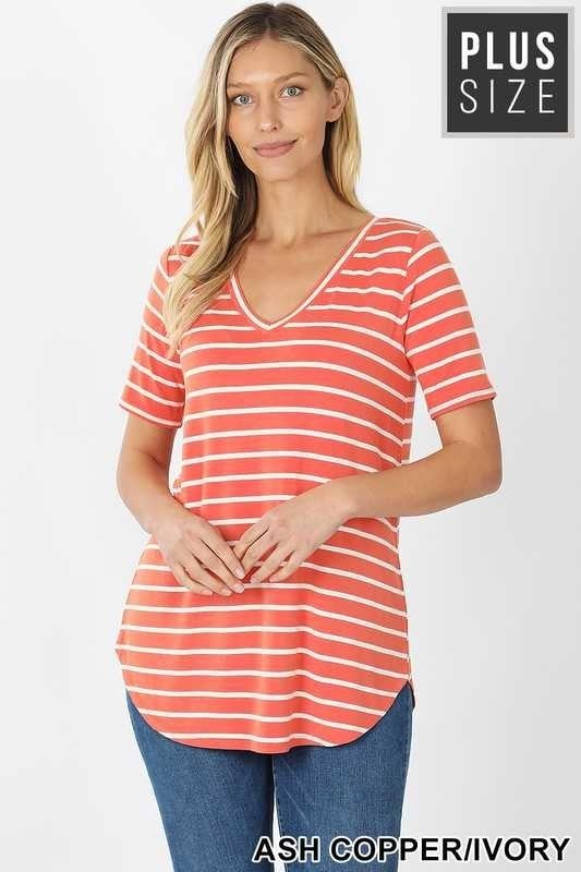 ash copper striped v-neck top
