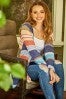 striped lightweight cardi w/ asymmetric hemline