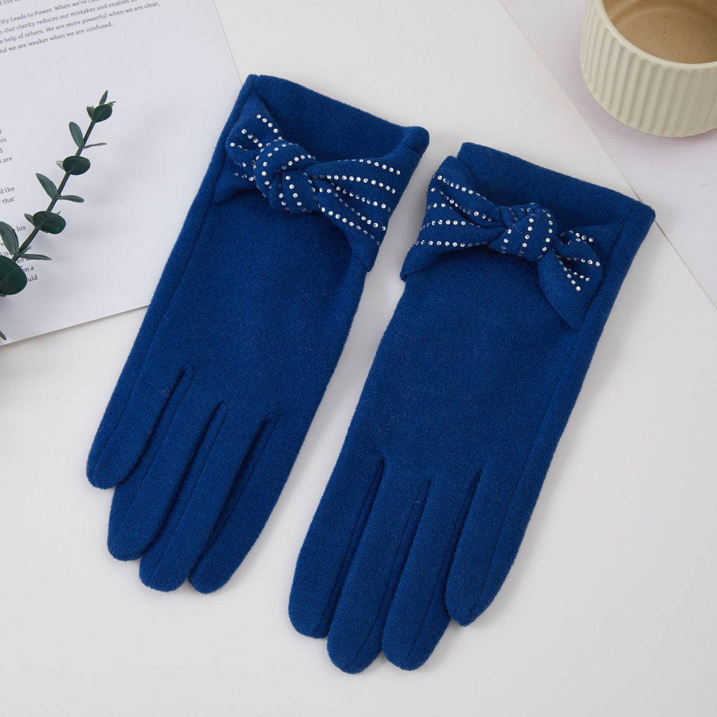 Stone Deco Bow Knit Winter Gloves: Fuchsia