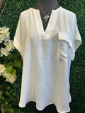 Split Neck Back Button Top