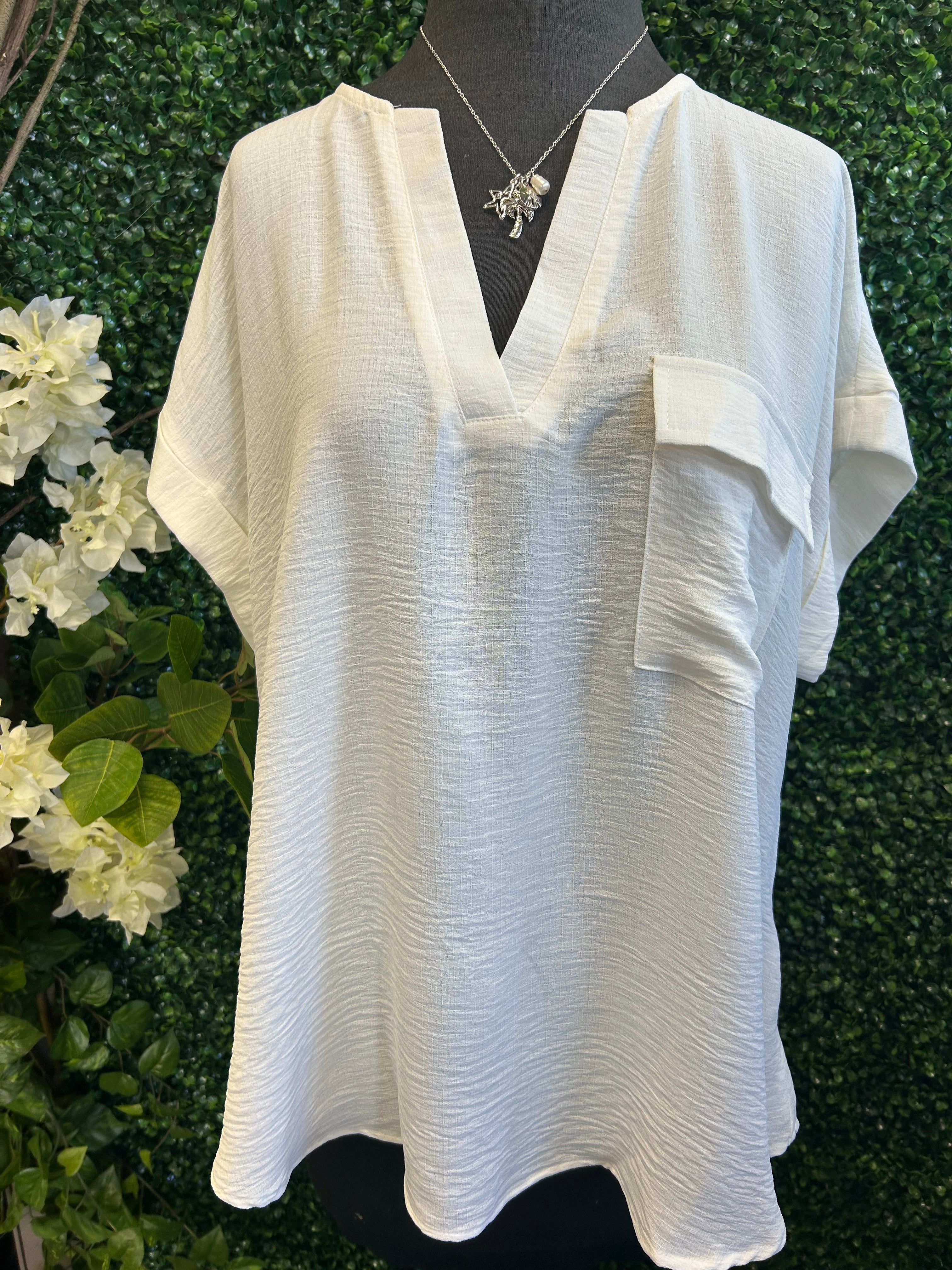 Split Neck Back Button Top