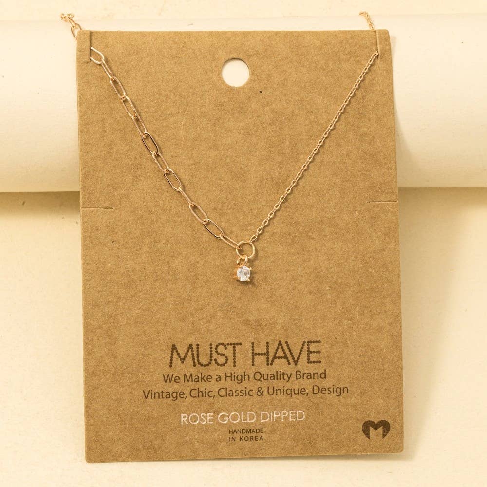 Chain Link Rhinestone Stud Charm Necklace: S