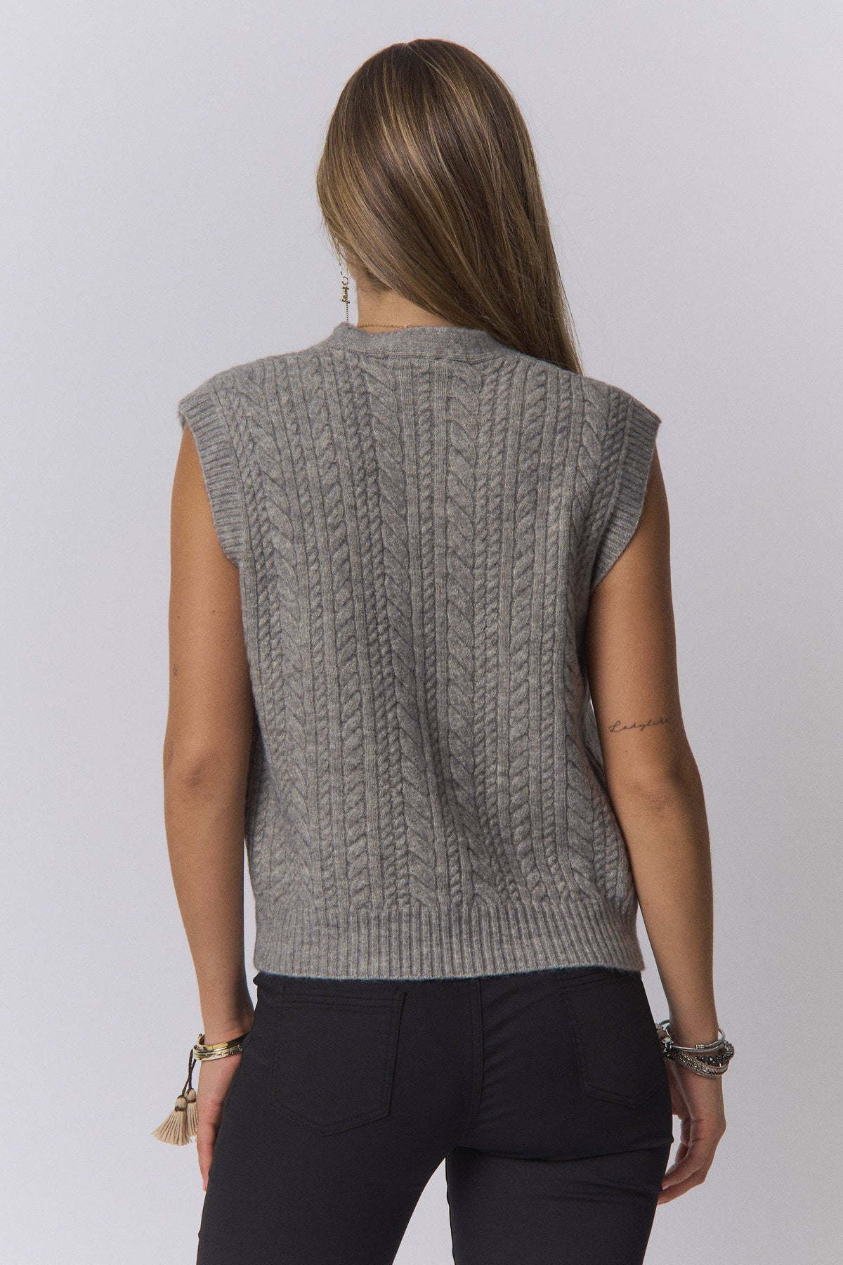 Gray CABLE-KNIT SWEATER VEST