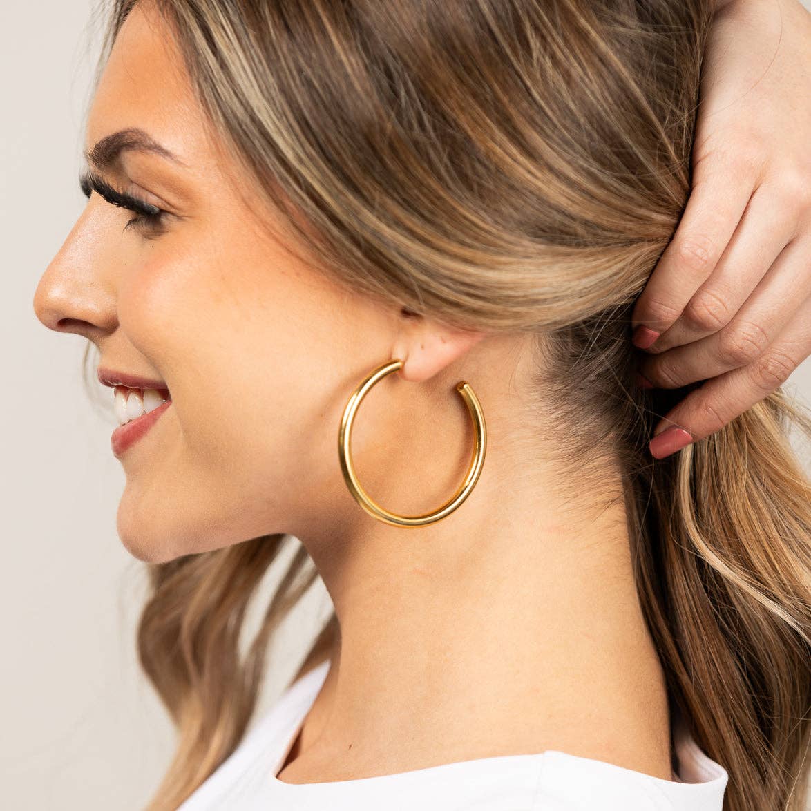 14K STAINLESS STEEL OPEN HOOP EARRINGS: Gold