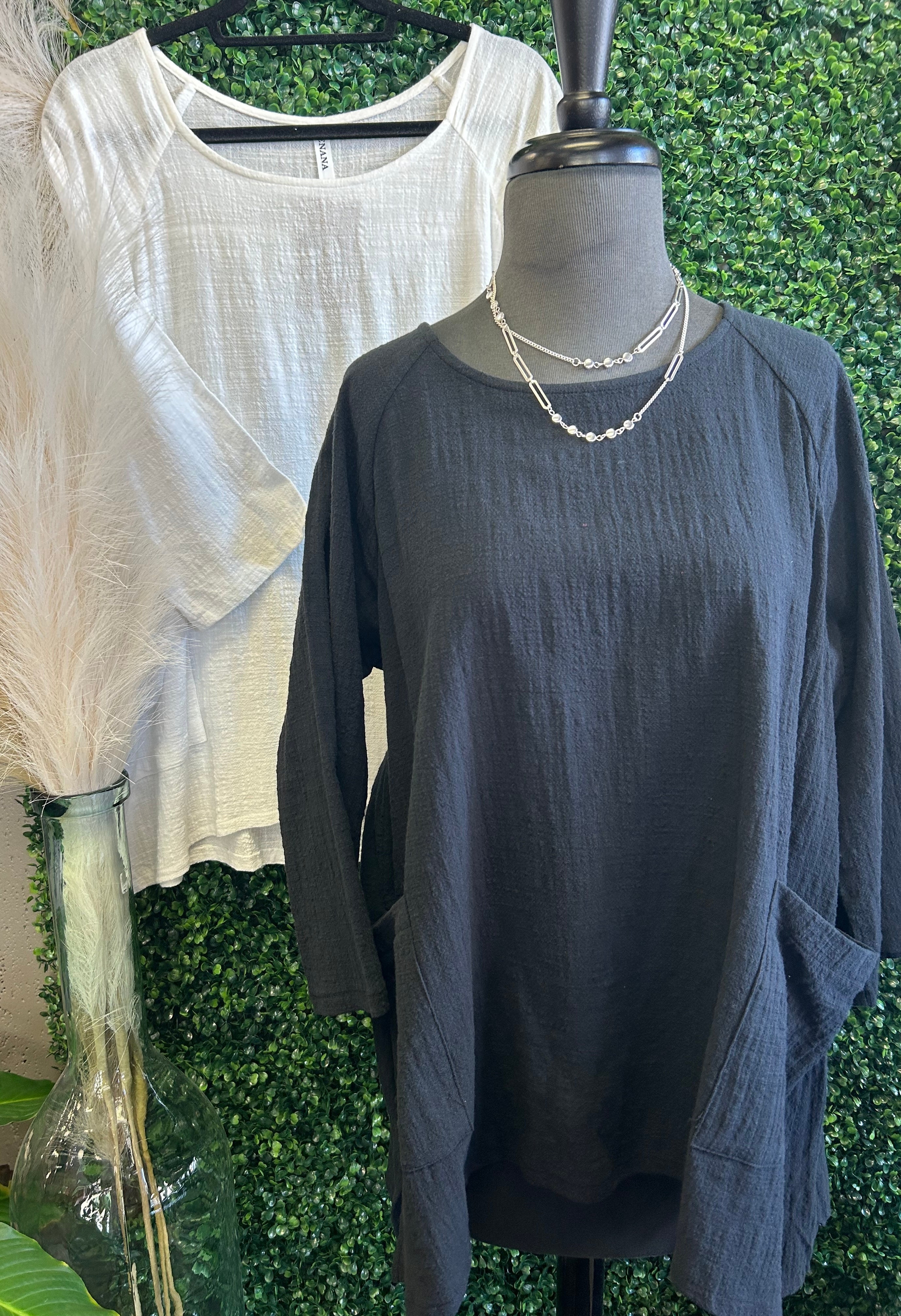 3/f Sleeve Front Pocket Top