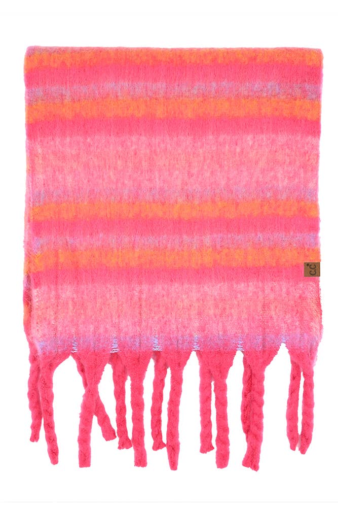 C.C Horizontal Multi Color Stripe Woven Scarf: Beige