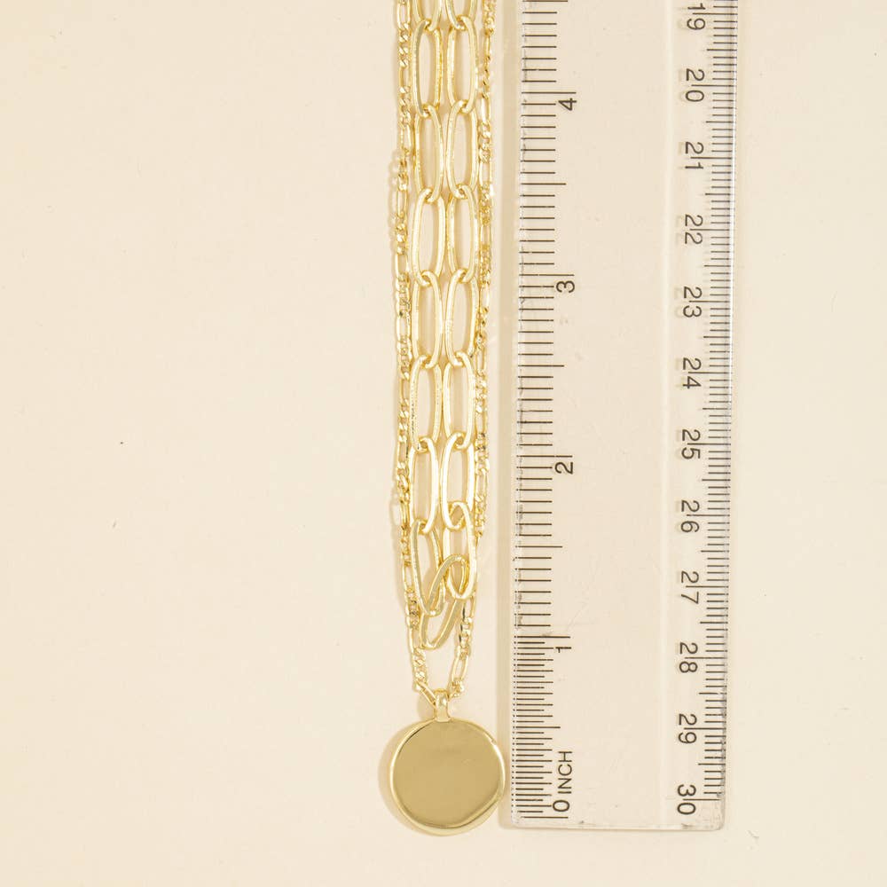 Layered Paperclip Chain Coin Pendant Necklace: G