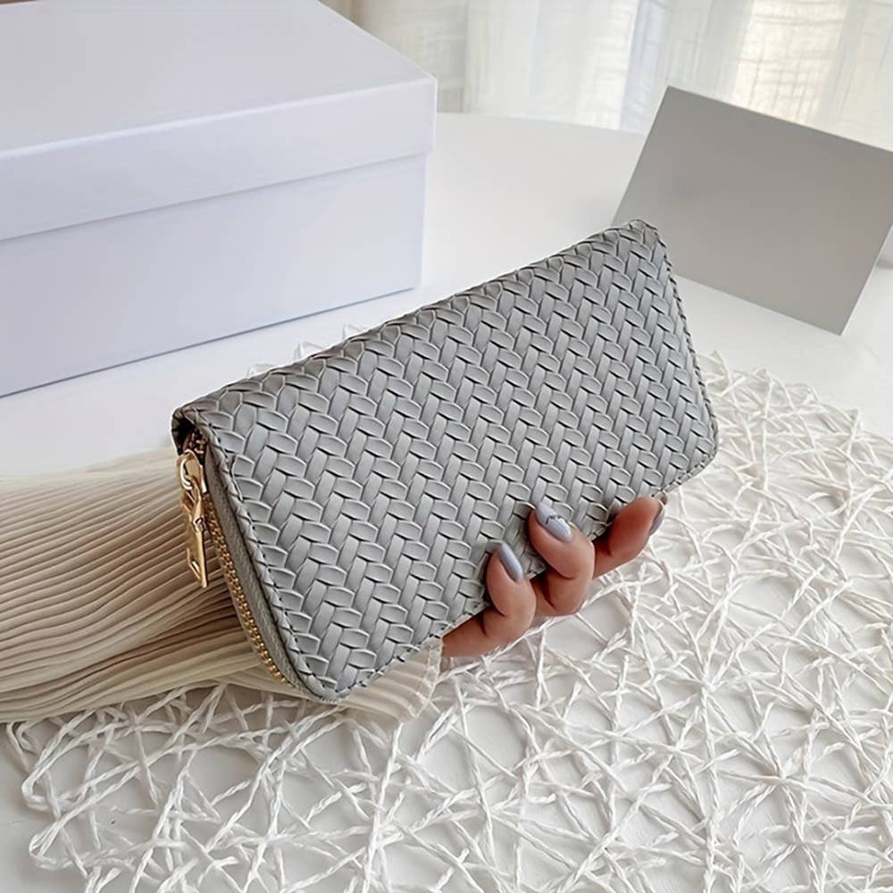 PU Leather Woven Wallet: Black