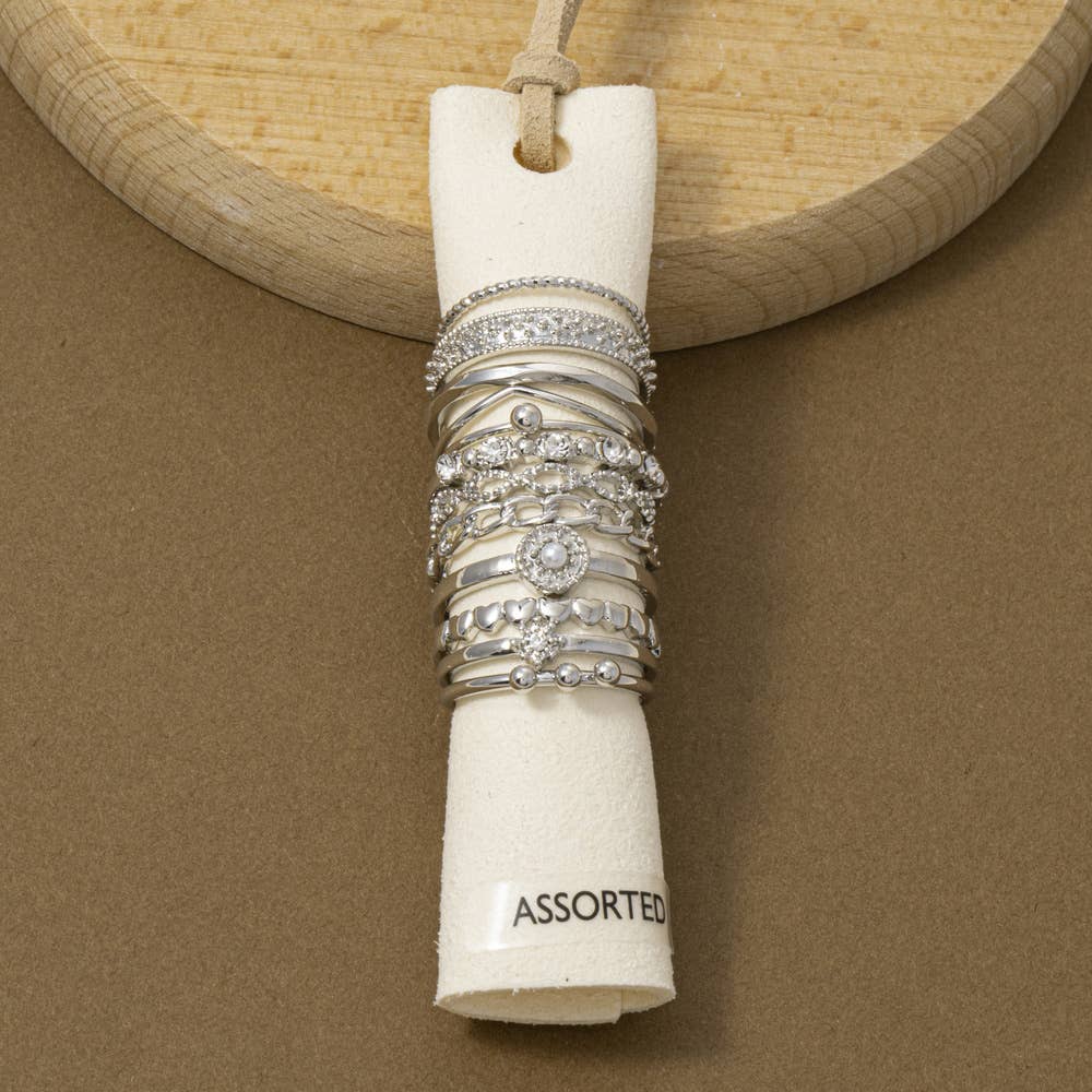 Crystal Pearl Filigree Stacking Ring Set: GDCRY