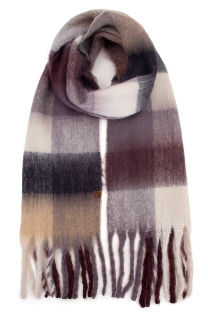 C.C Multi Color Block Plaid Check Pattern Woven Winter Scarf: 23