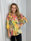 Coral Floral Swing Top w/ Ruffle Sleeves