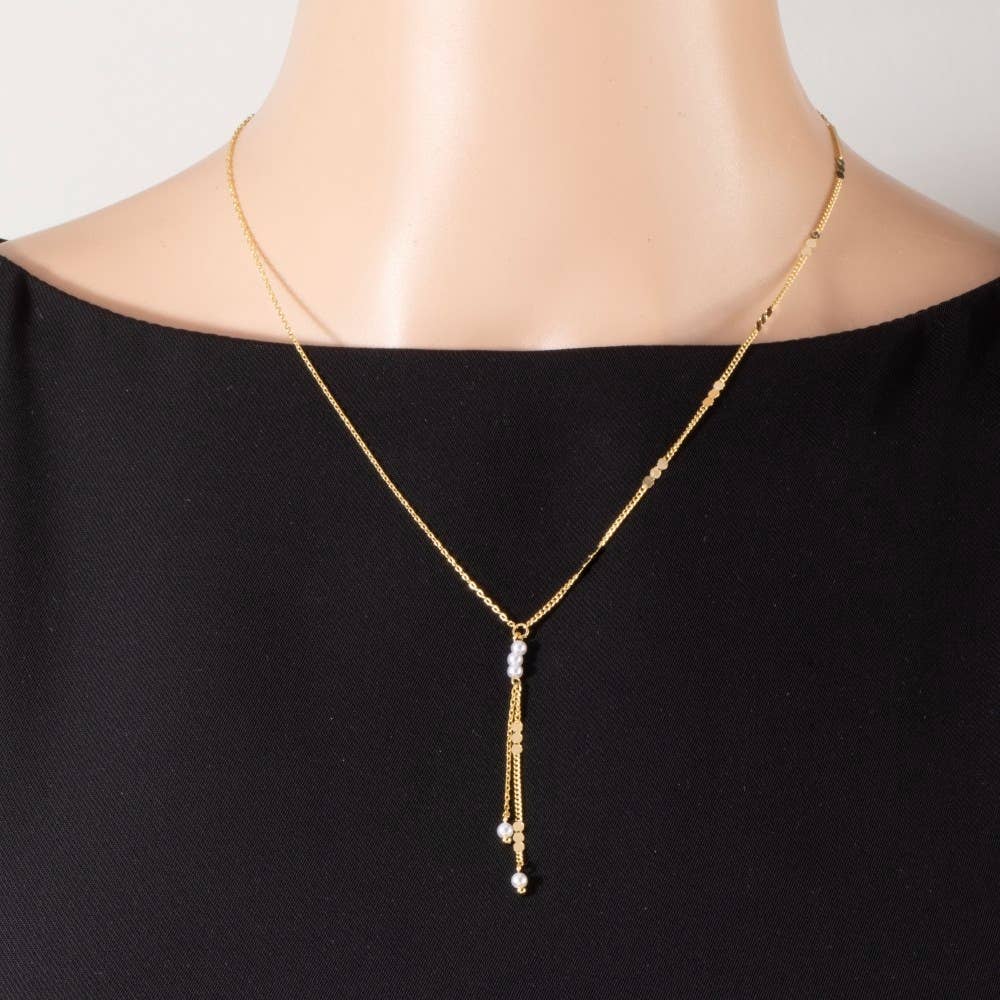 Dual Chain Pearl Lariat Y-Necklace: GDCRM