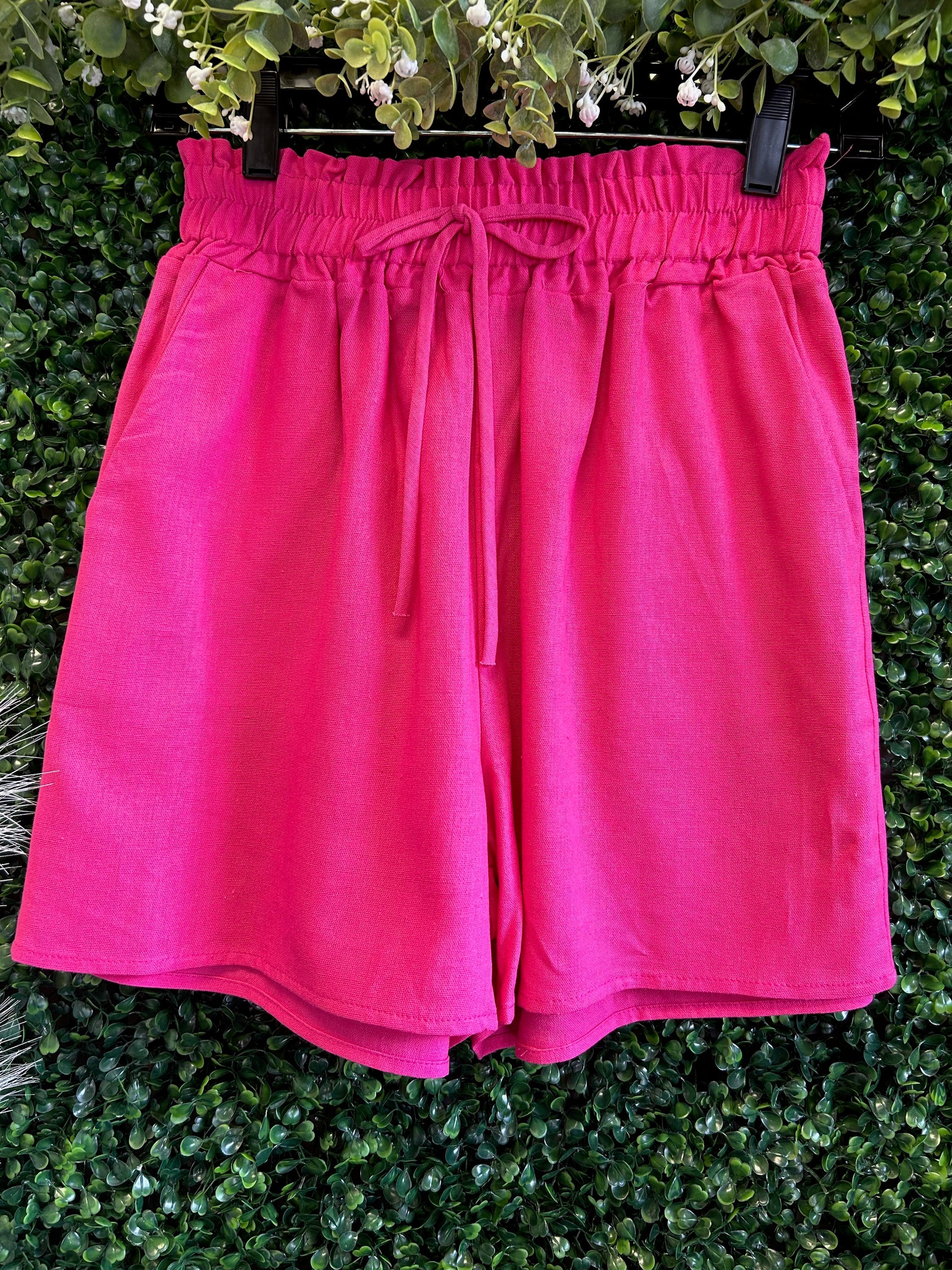 Linen Shorts w/ Smocked Waistband & Pockets