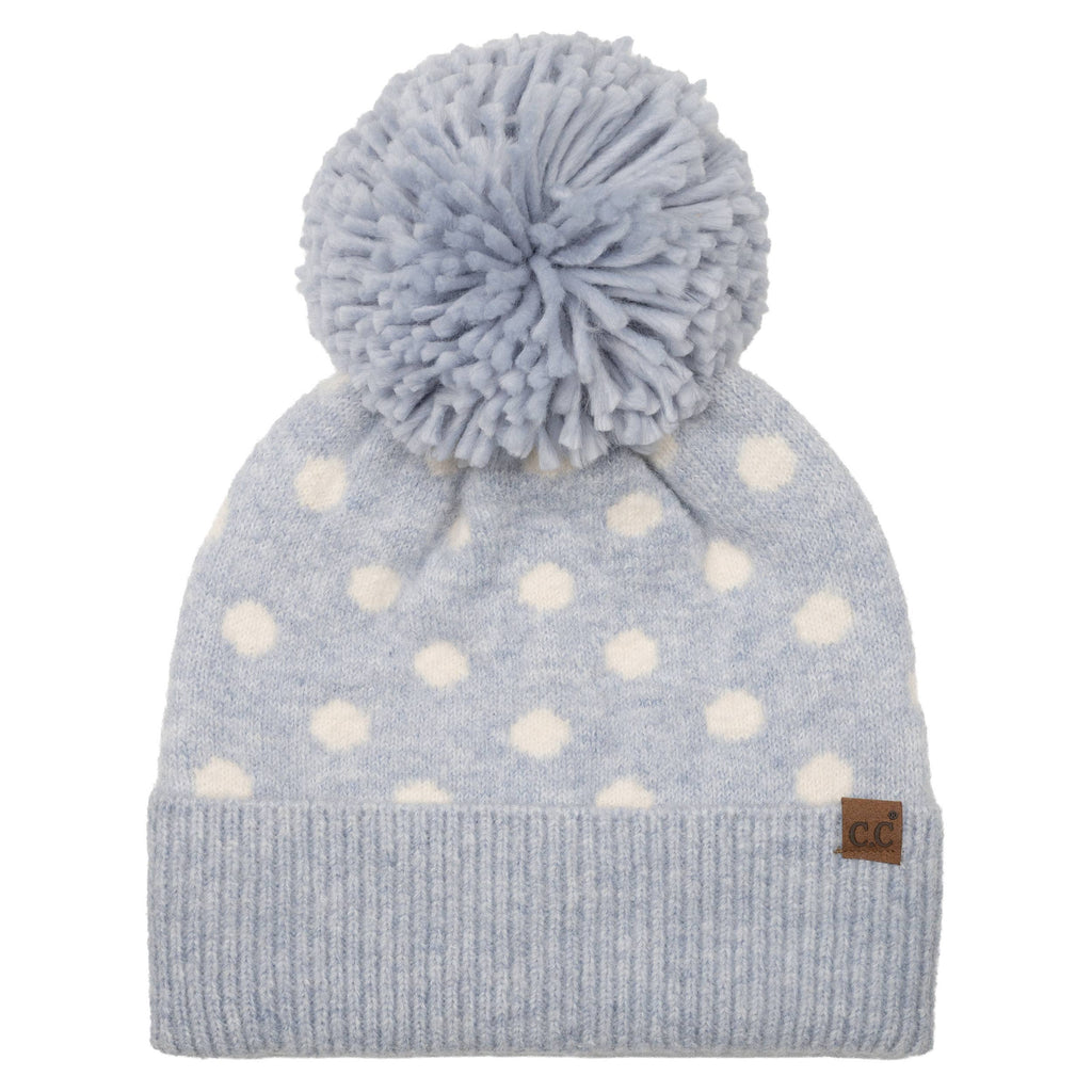 C.C Polka Dot Pattern Pom Beanie Winter Hat: Black