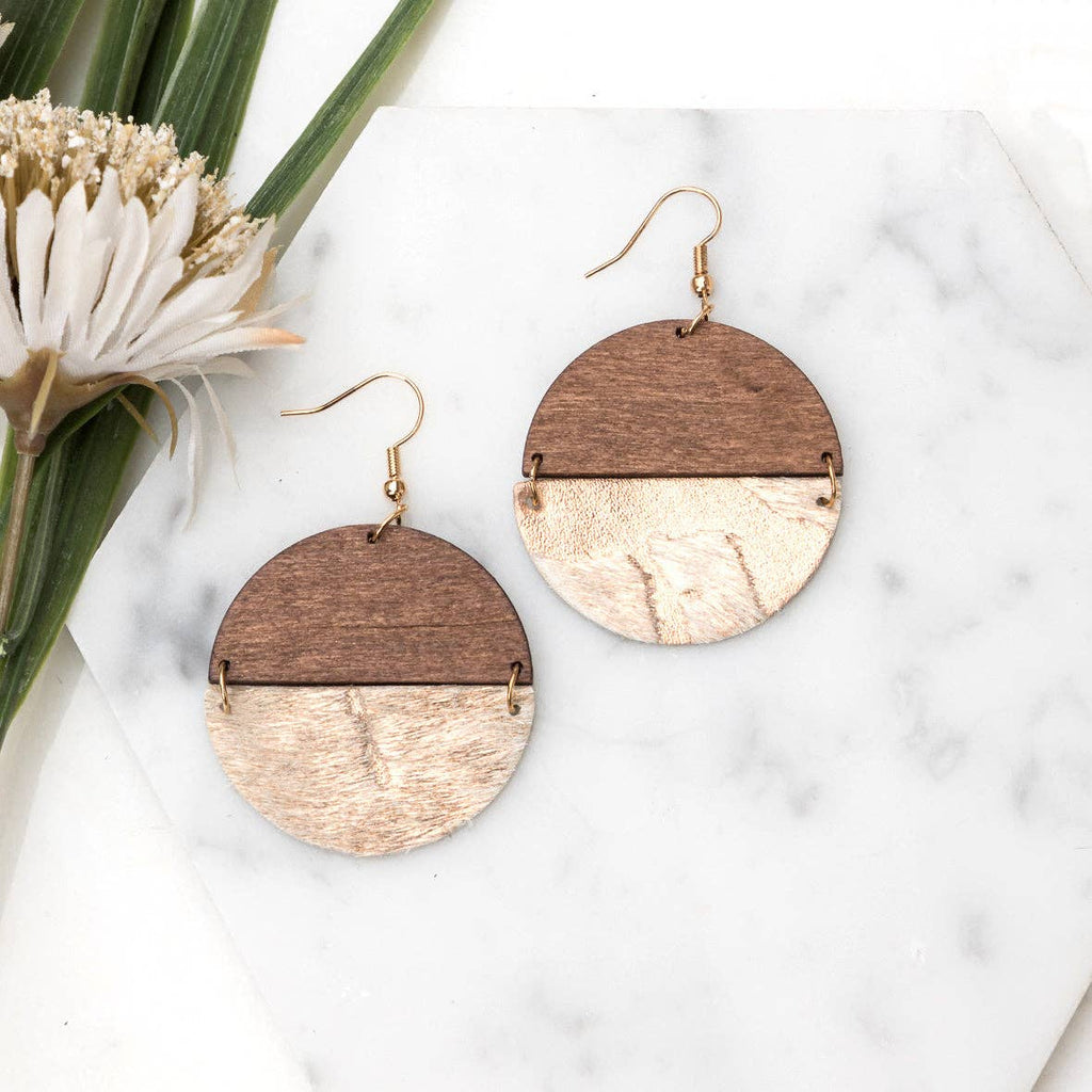 Everyday Leather & Wood Earrings: Cheetah