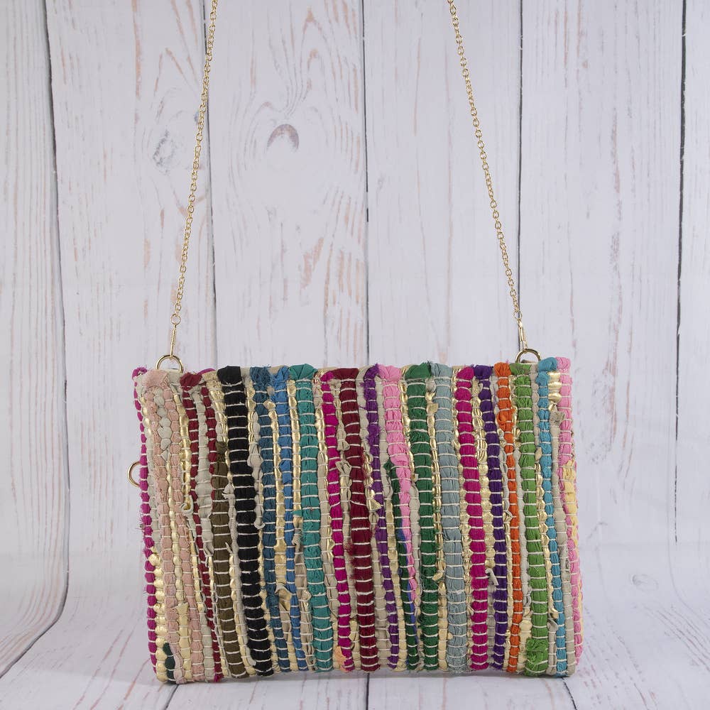 Woven Metallic Stripe Wristlet Clutch Bag: BR
