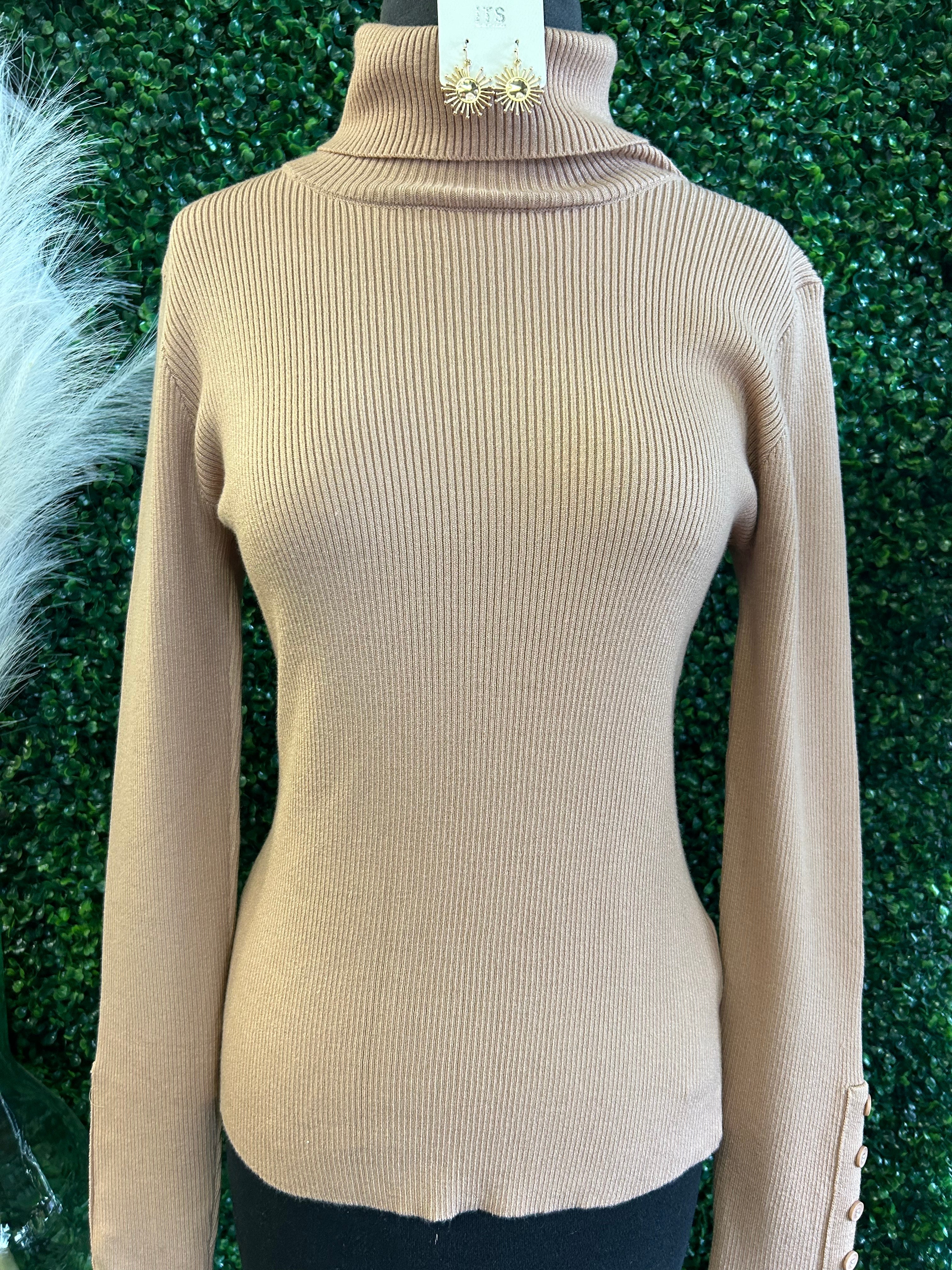 Button Sleeve Mock NeckSweater