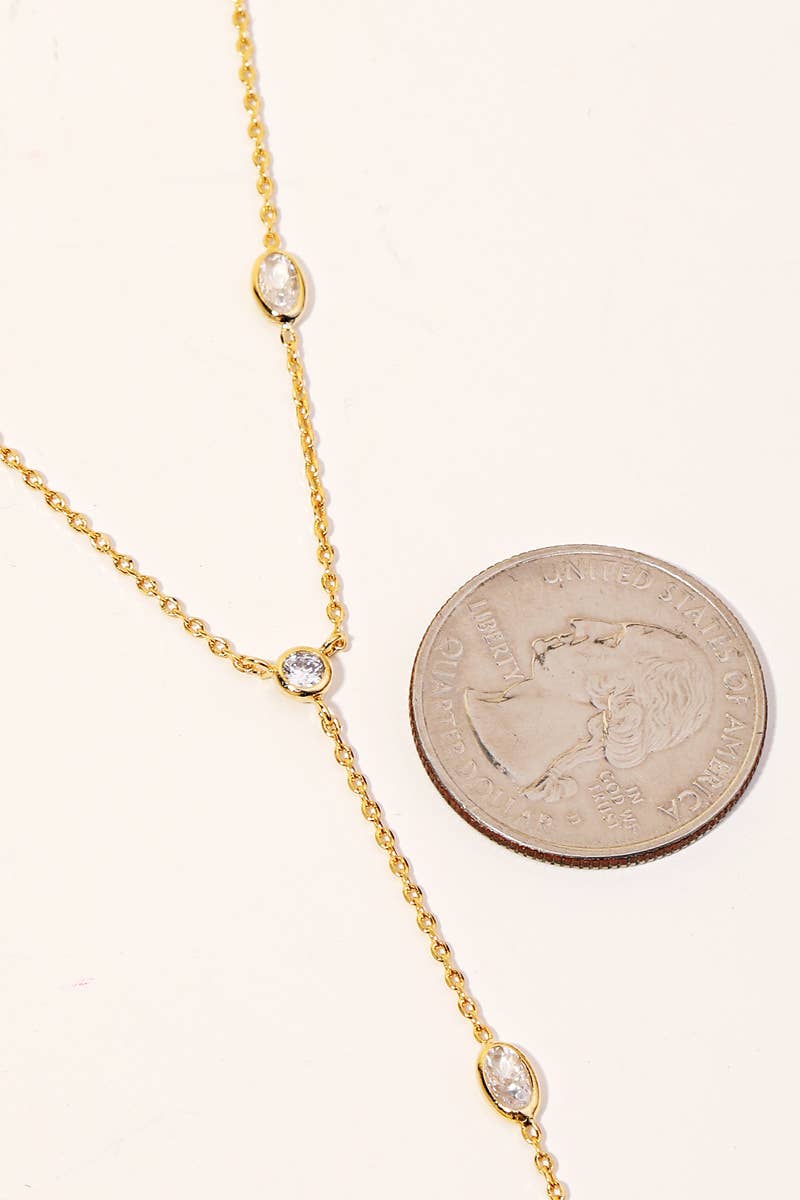 Dainty Chain Rhinestone Y Necklace: G