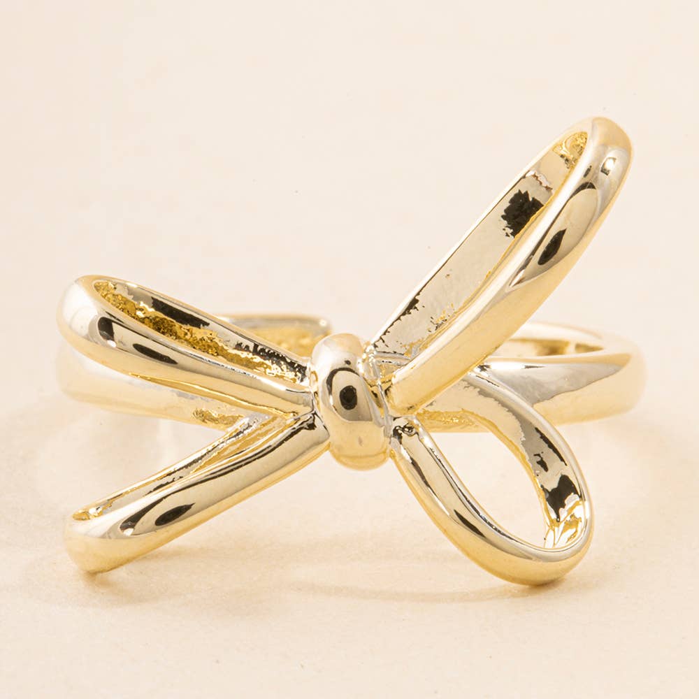 Polished Bow Open Adjustable Ring: G