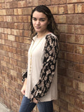 Mocha chiffon leopard sleeve top
