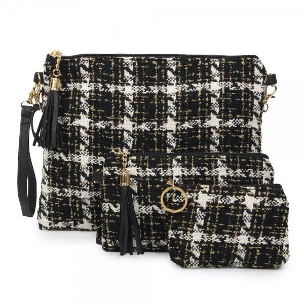 tweed plaid wristlet