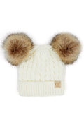 CC Kids Double Pom Pom All Over Cable Beanie: Ivory