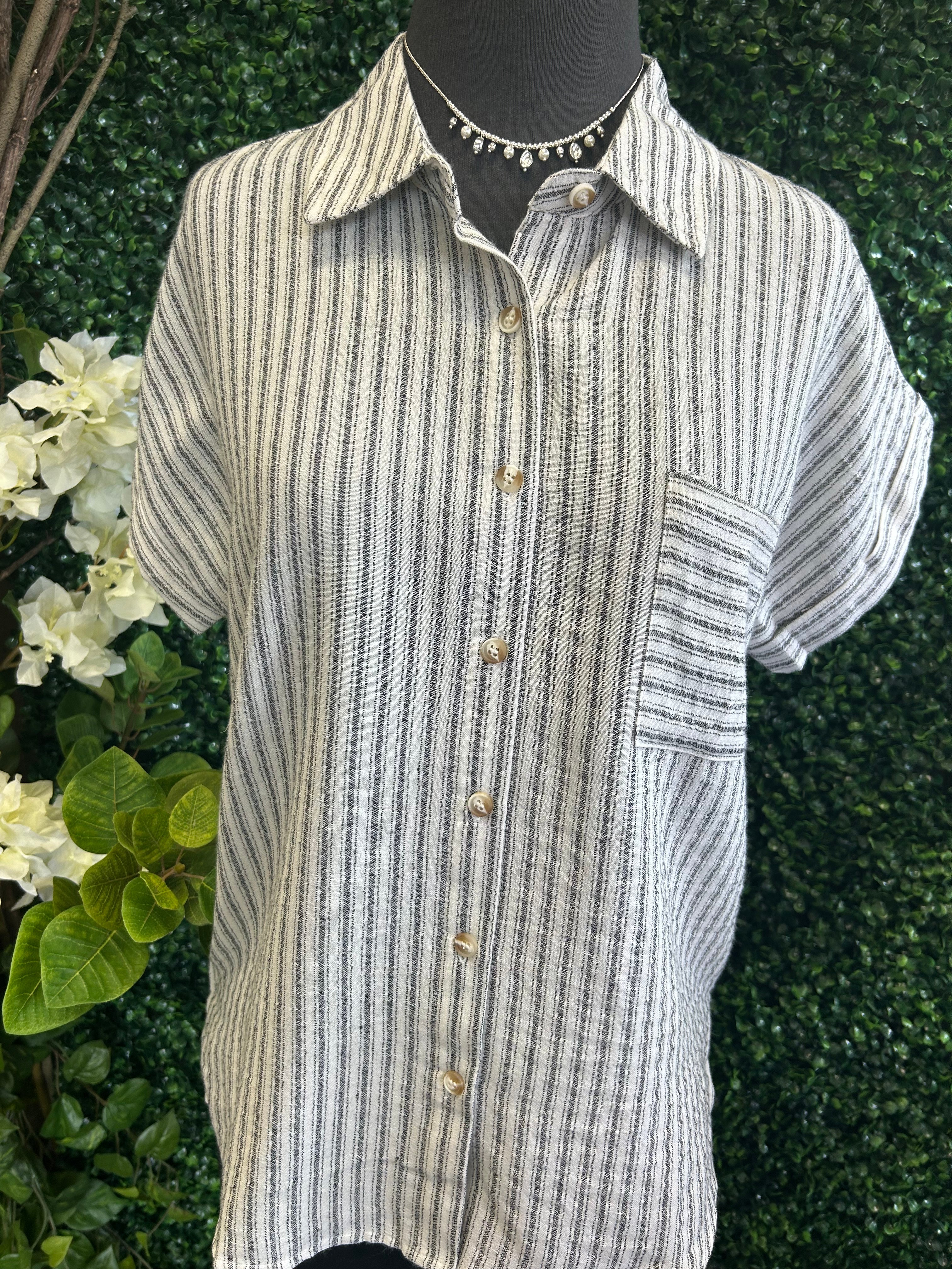 Striped Collared Linen Shirt